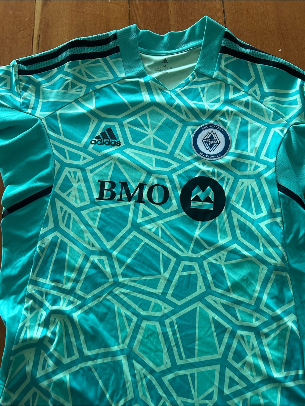 adidas Teal Geometric white caps Soccer Jersey with Black Accents